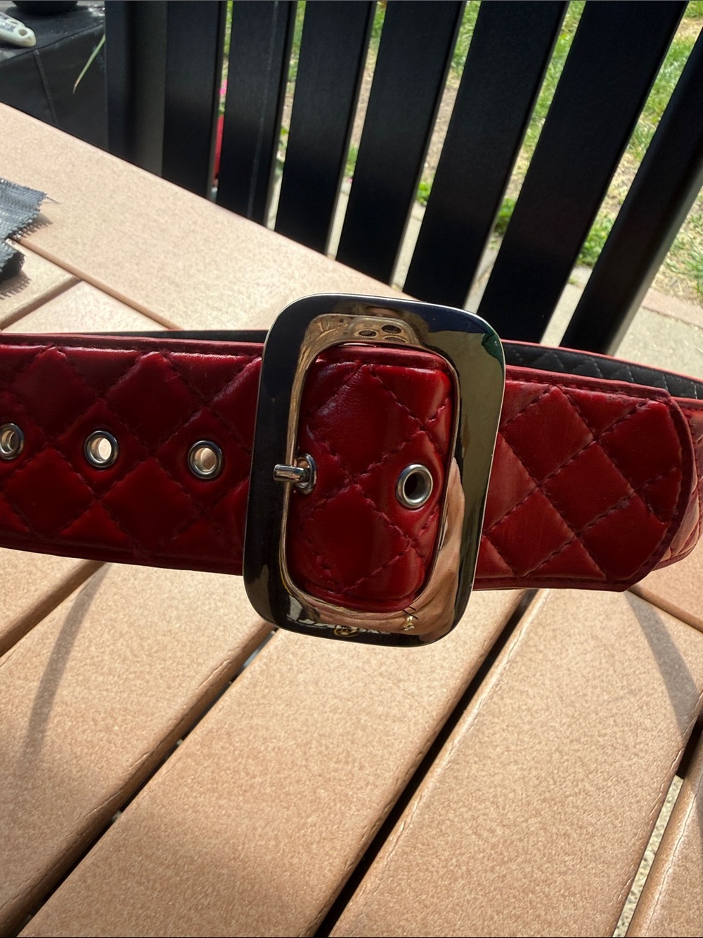 Red Vintage Patent Leather Quilted Belt - Picture 3 of 3